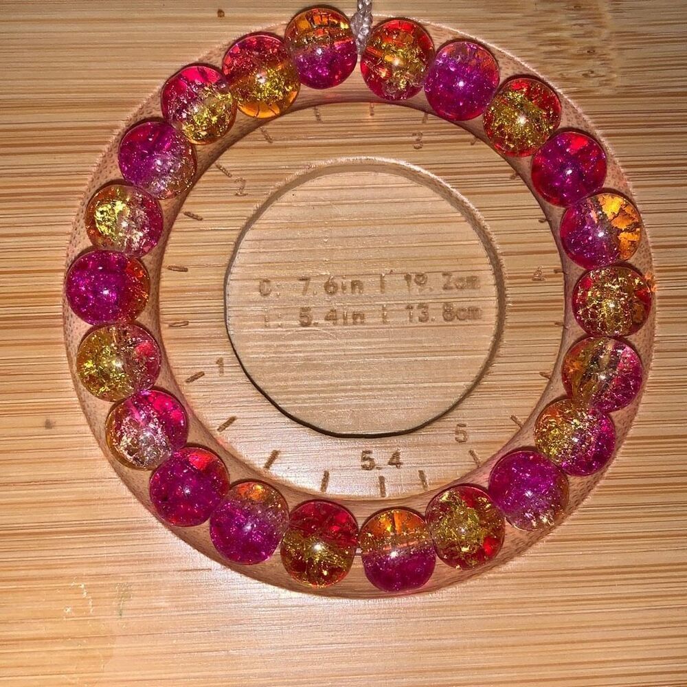 New Handmade Strechy Cracked Glass Bead Bracelet Girls Women Pink Yellow 5.4”